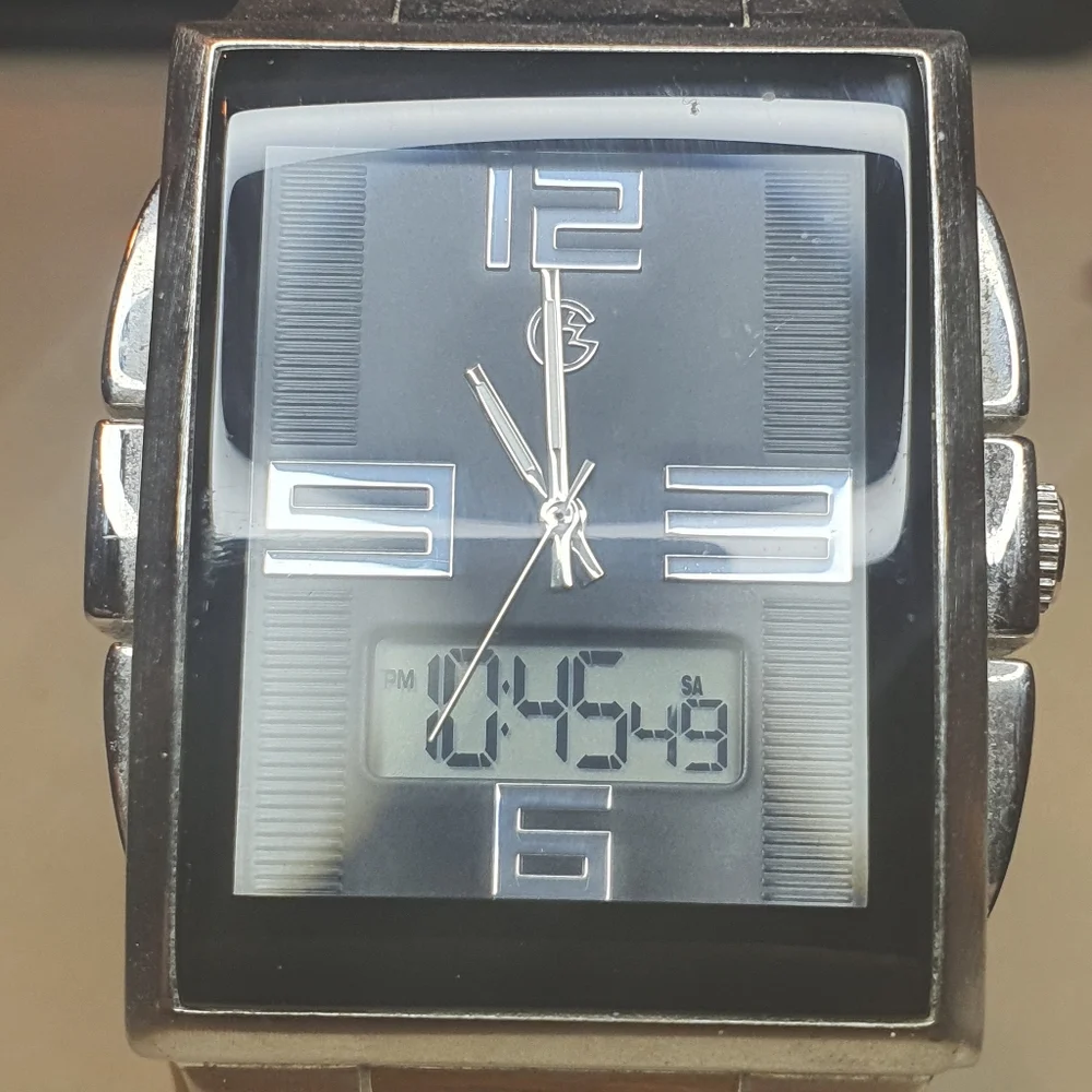 10/$20 George Silver/Black Stainless Steel Analog/Digital Men's Tank Watch
